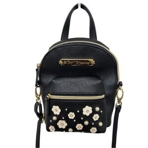 Betsey Johnson Mini Black Floral Handbag W/White Flowers